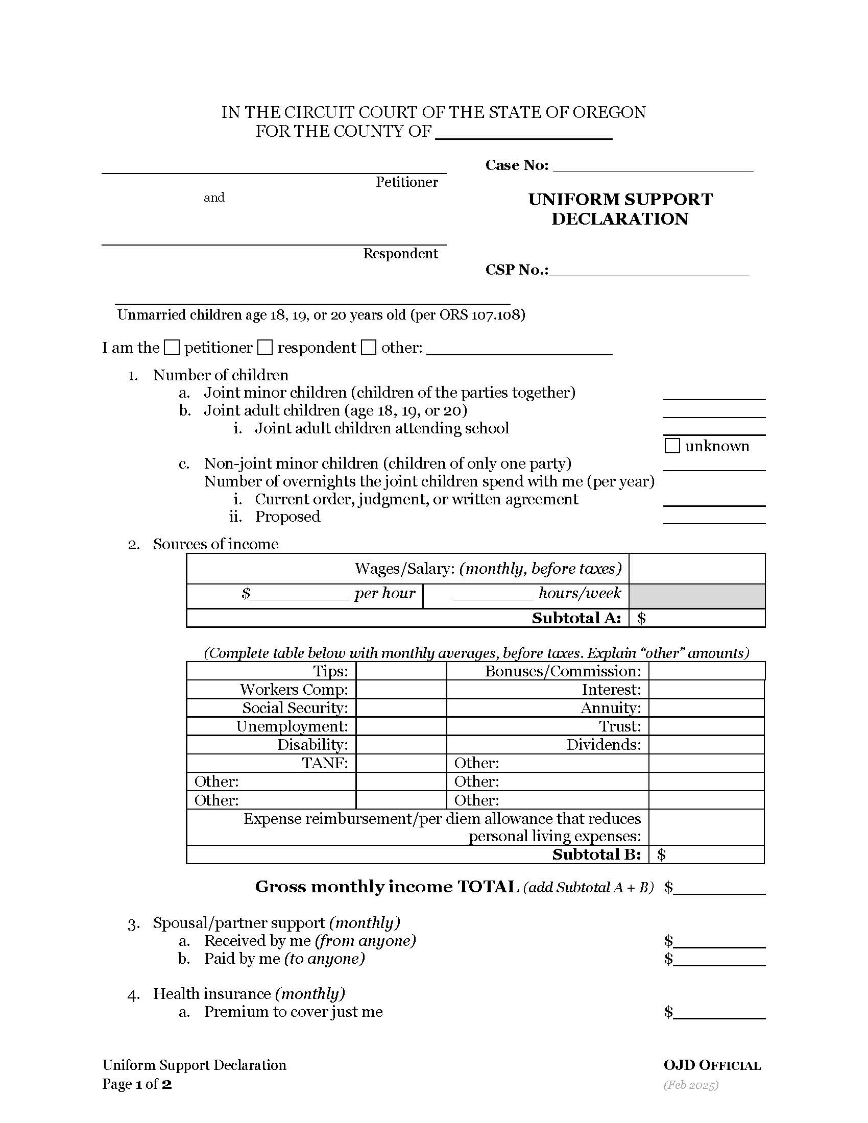 Uniform Support Declaration | Pdf Fpdf Docx | Oregon