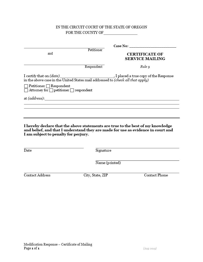 Certificate Of Mailing (Rule 9) | Pdf Fpdf Docx | Oregon