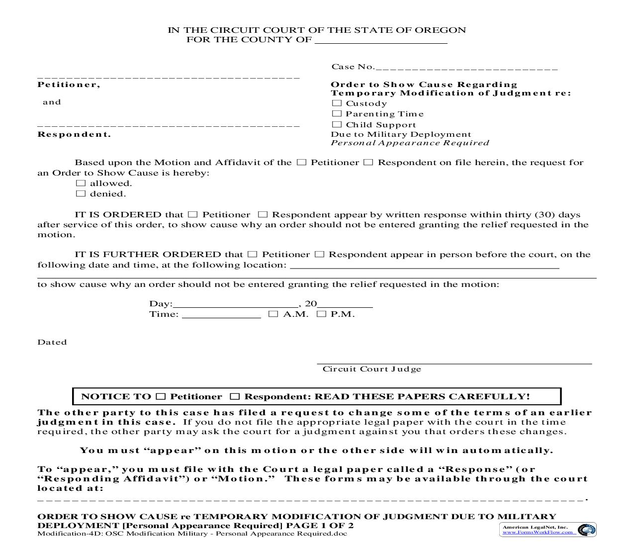 Order To Show Cause Re Modification Of Judgment - Appearance Required (4D) | Pdf Fpdf Doc Docx | Oregon