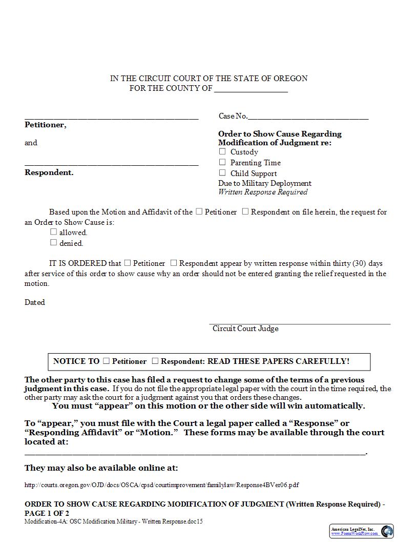 Order To Show Cause Re Modification Of Judgment - Written Response Required (4D) | Pdf Fpdf Docx | Oregon