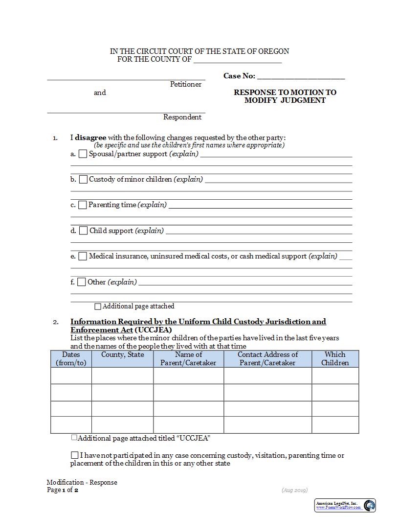 Response To Motion To Modify Judgment | Pdf Fpdf Docx | Oregon
