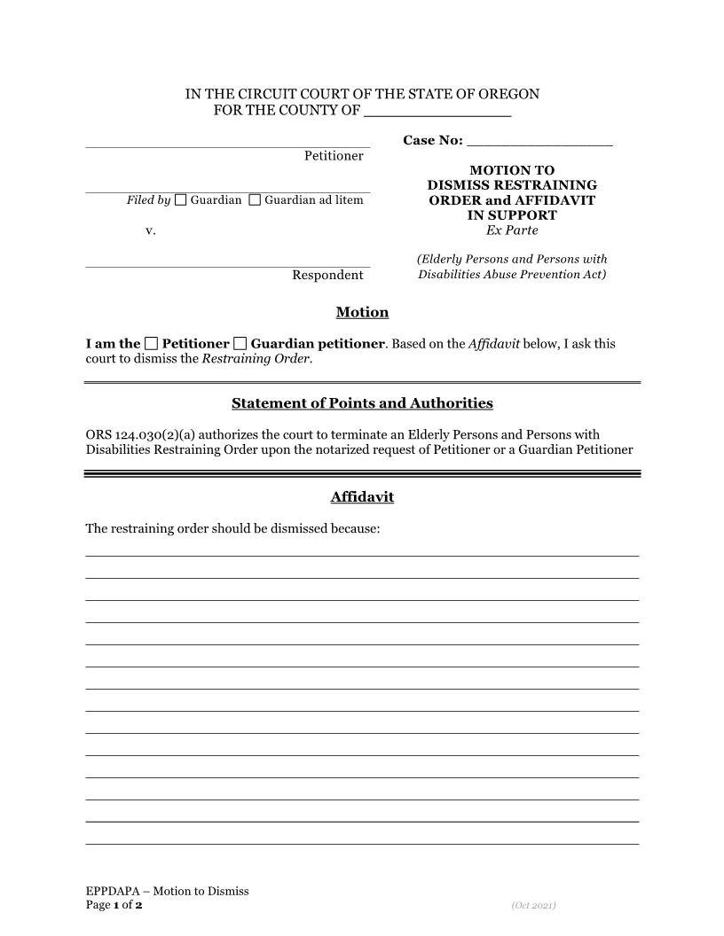 Motion To Dismiss (EPPDPA) | Pdf Fpdf Docx | Oregon