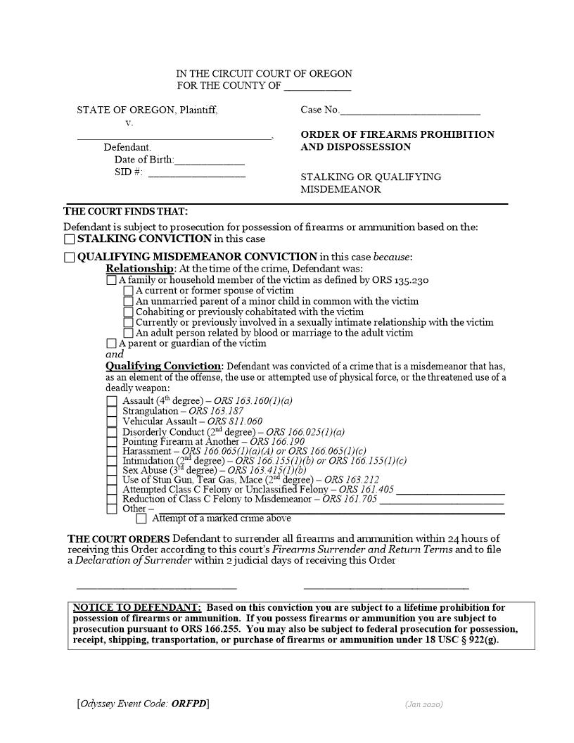 Order Of Firearms Prohibition And Dispossession | Pdf Fpdf Docx | Oregon