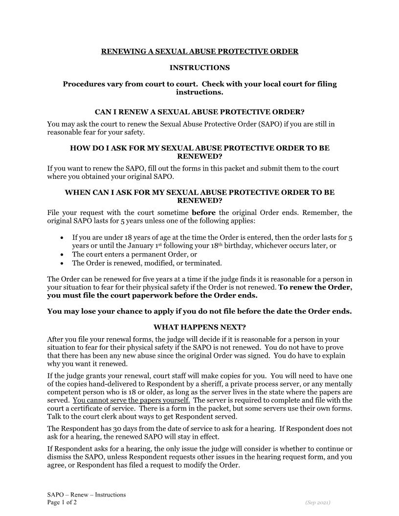 Renewing Protective Order (SAPO) | Pdf Fpdf Docx | Oregon