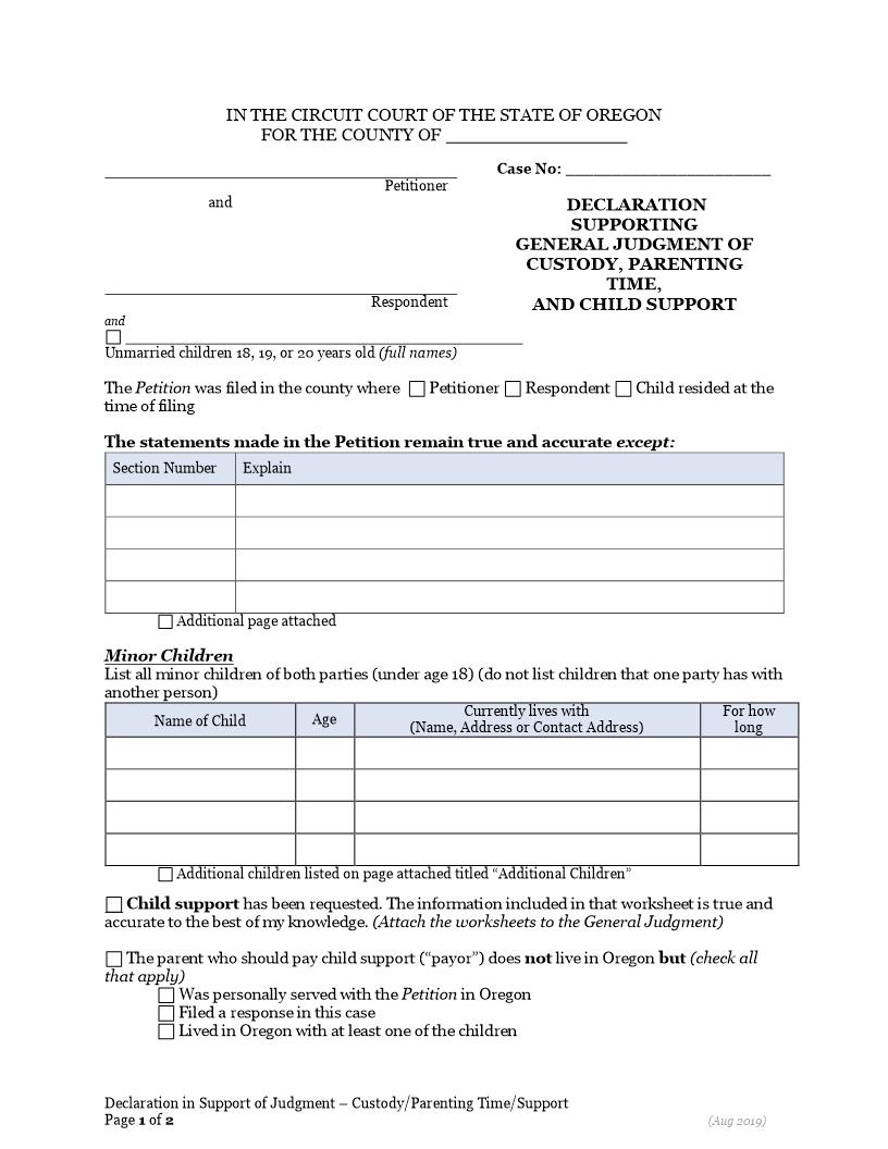 Declaration In Support Of Judgment | Pdf Fpdf Docx | Oregon