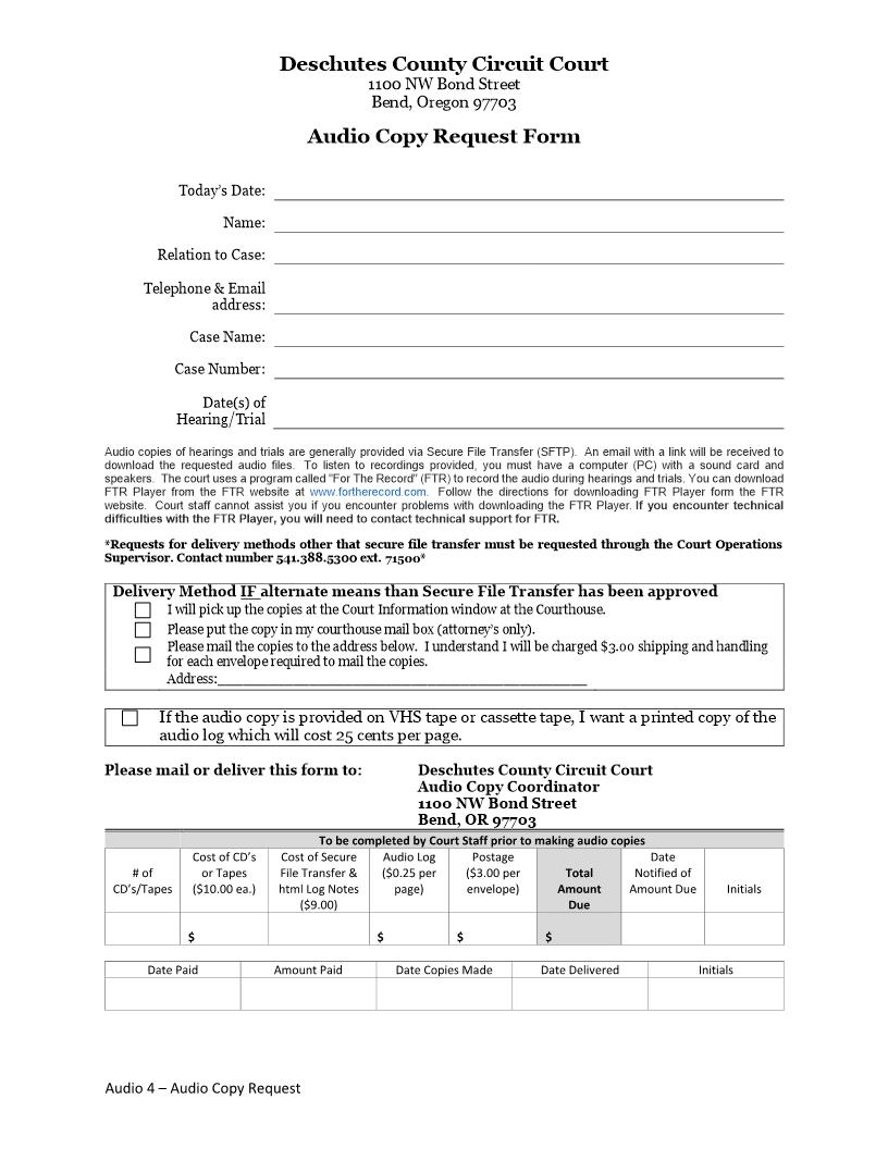 Audio Copy Request Form {Audio 4} | Pdf Fpdf Docx | Oregon