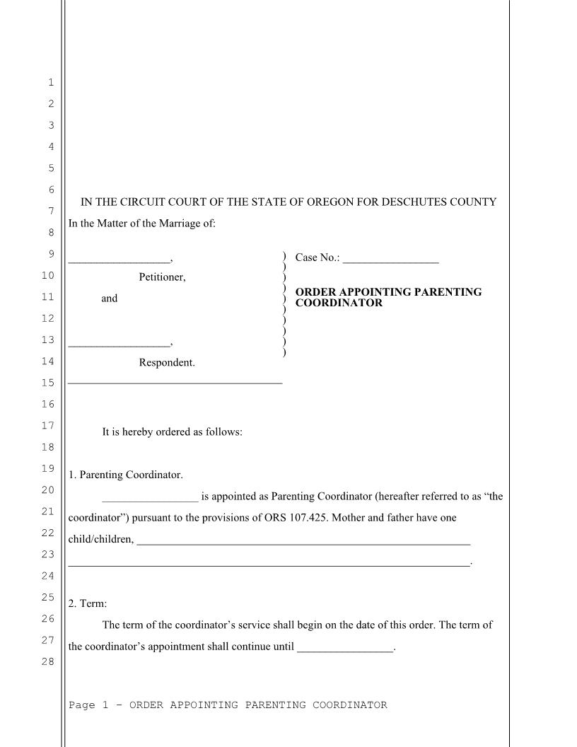 Order Appointing Parenting Coordinator | Pdf Fpdf Docx | Oregon