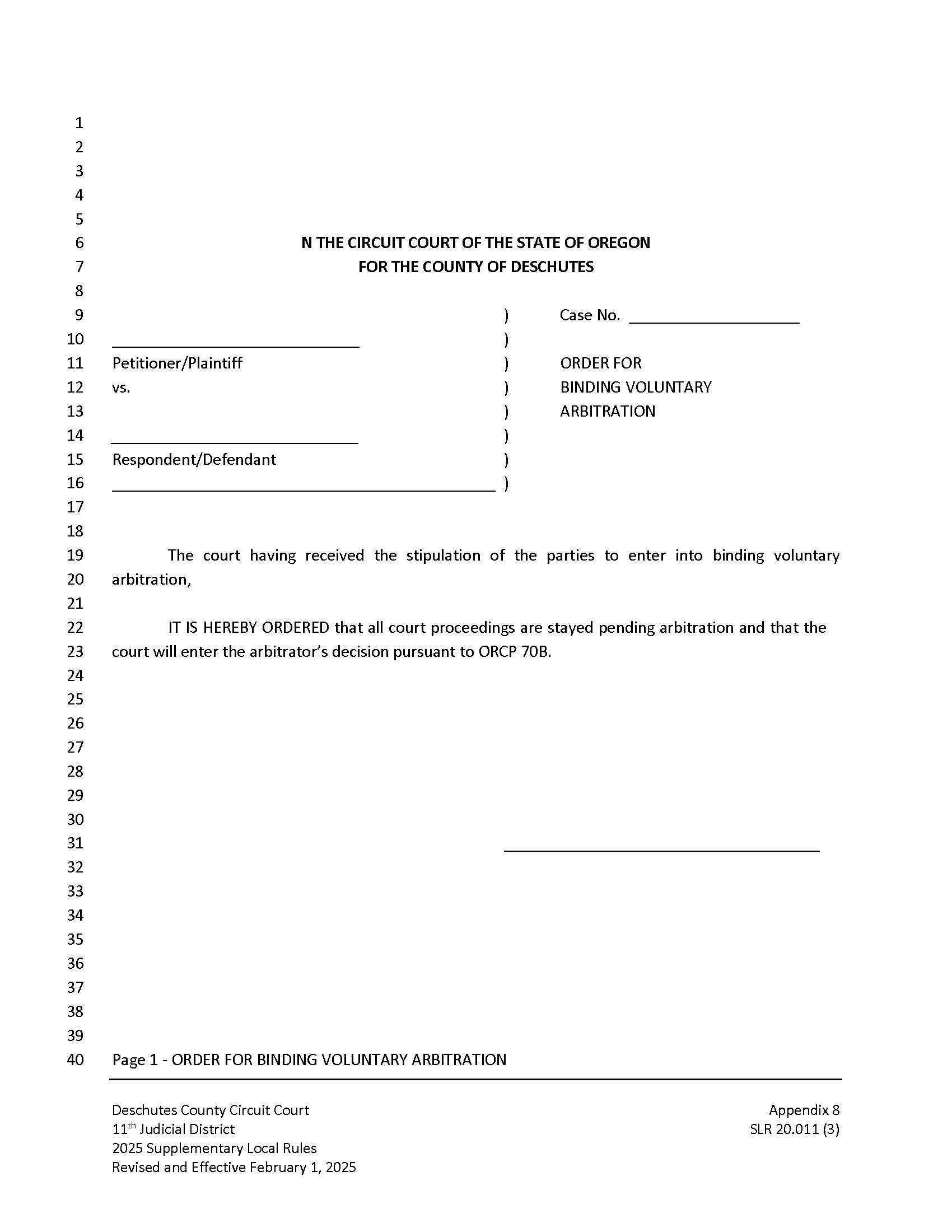 Order For Binding Voluntary Arbitration {App 8} | Pdf Fpdf Docx | Oregon