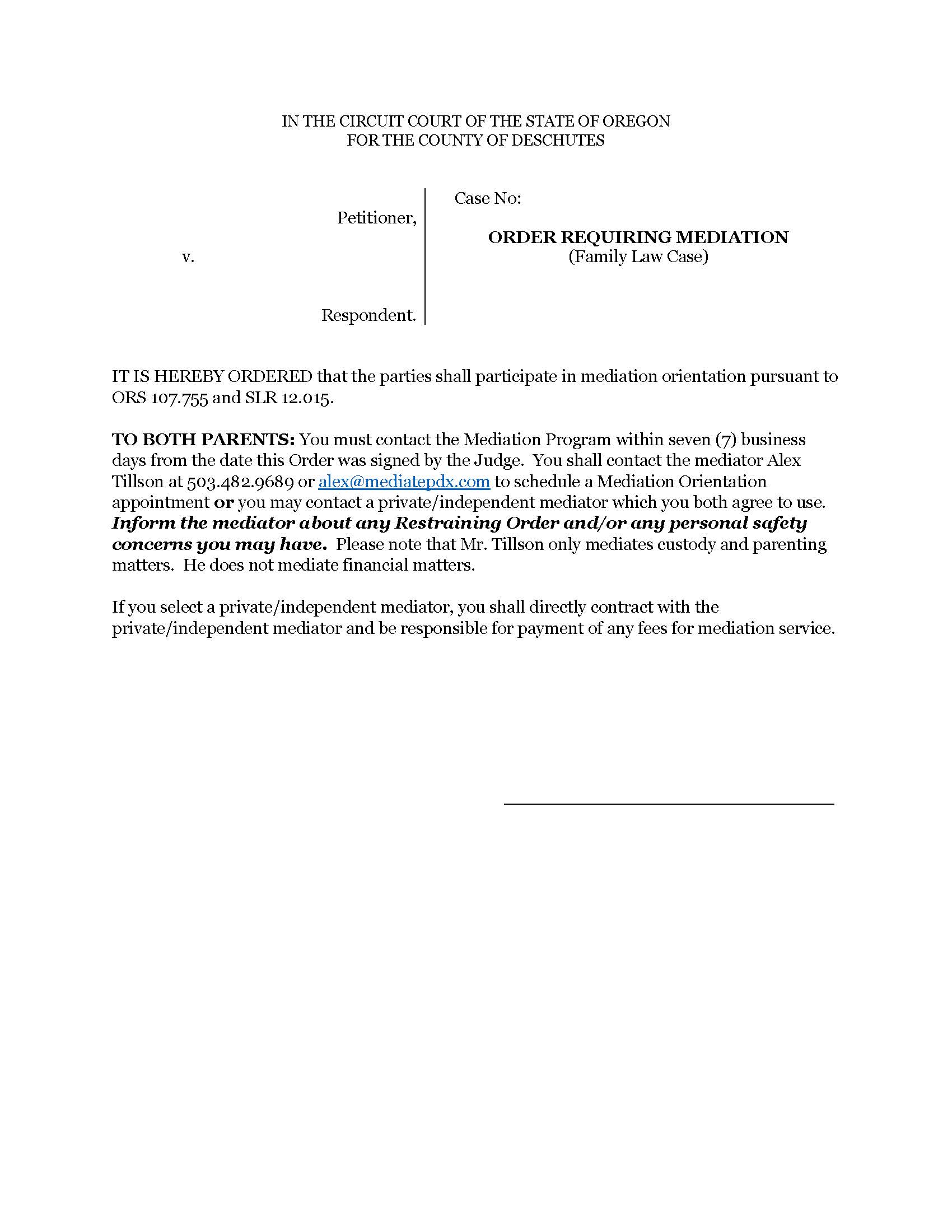 Order Requiring Mediation {Mediation4} | Pdf Fpdf Docx | Oregon