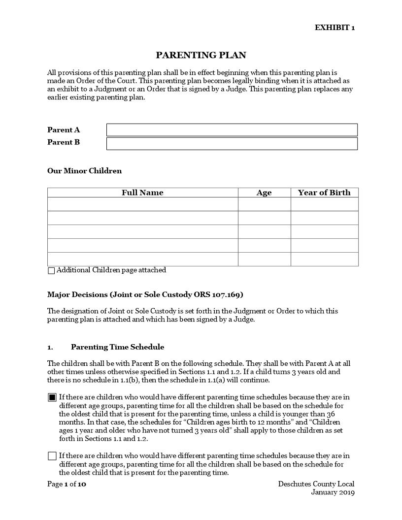 Parenting Plan | Pdf Fpdf Docx | Oregon