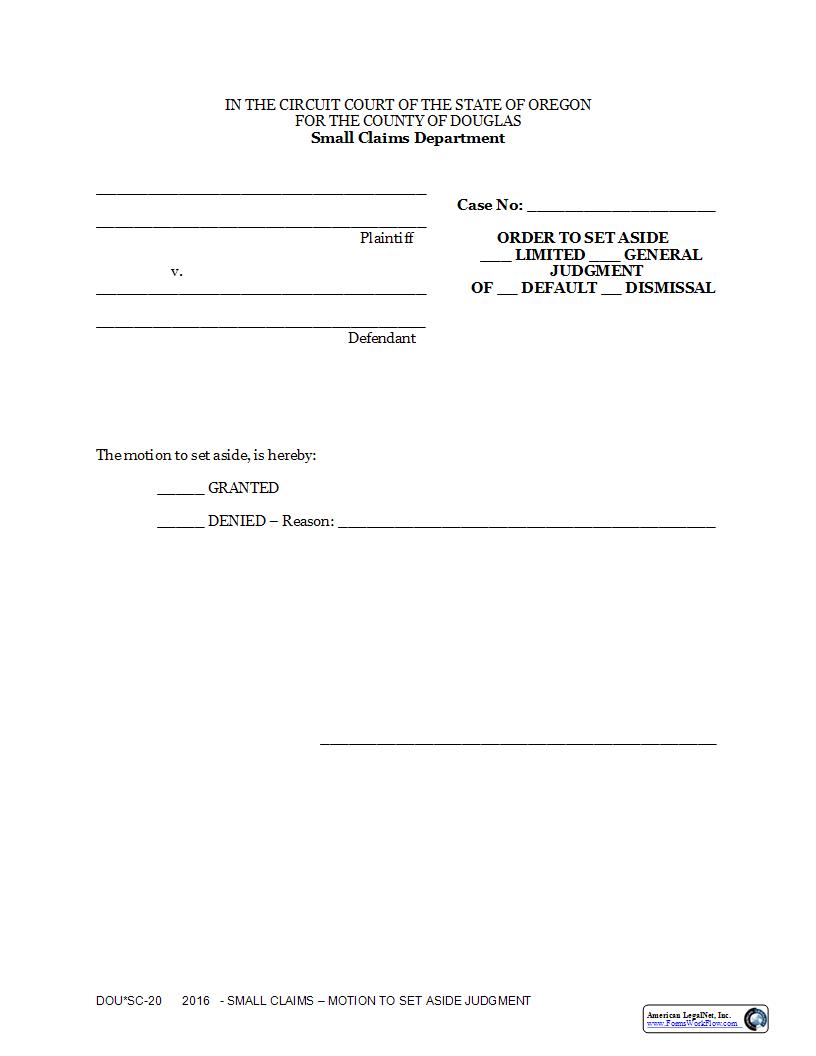 Order To Set Aside | Pdf Fpdf Docx | Oregon