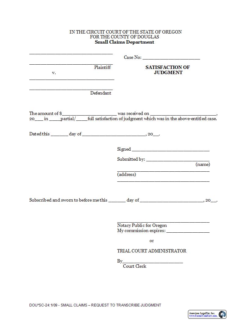 Satisfaction Of Judgment | Pdf Fpdf Docx | Oregon