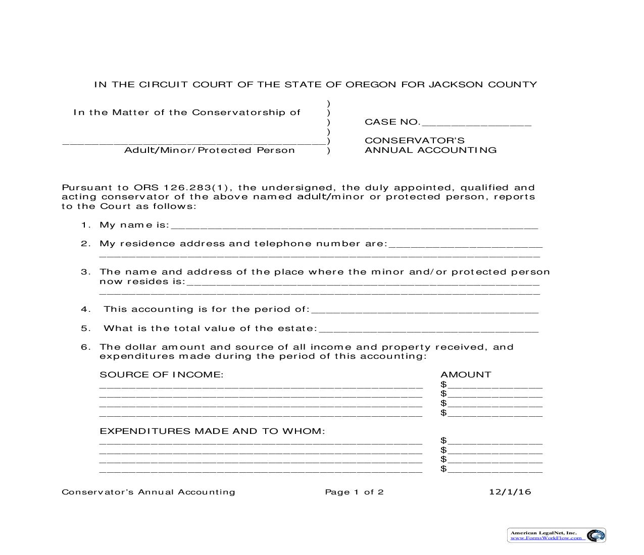 Conservators Annual Accounting | Pdf Fpdf Doc Docx | Oregon