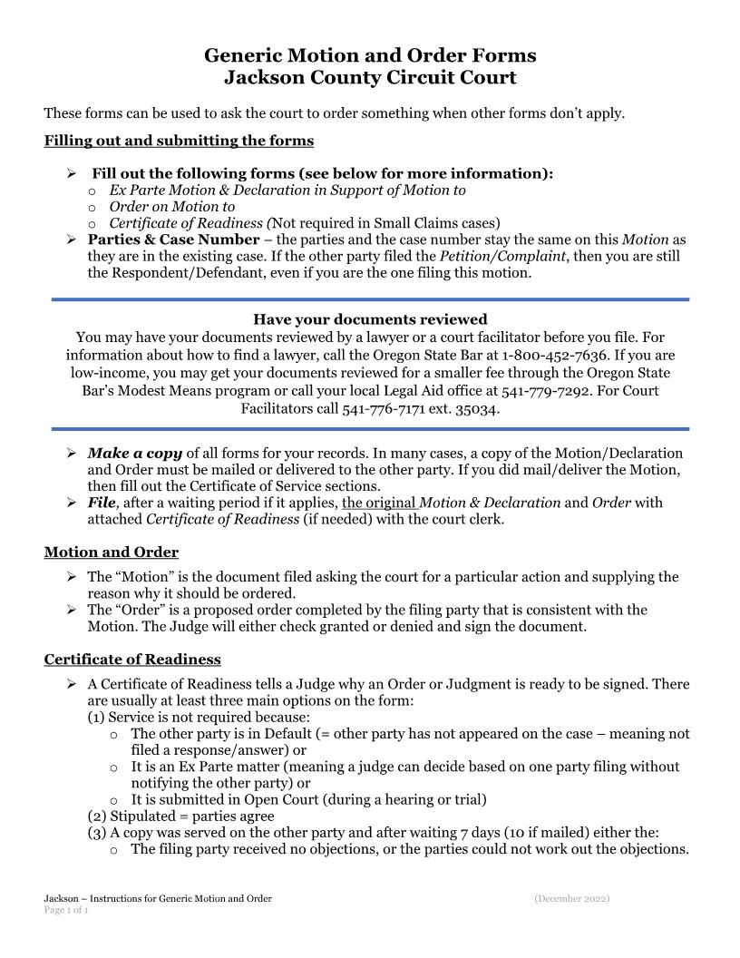 Motion (Generic) | Pdf Fpdf Docx | Oregon
