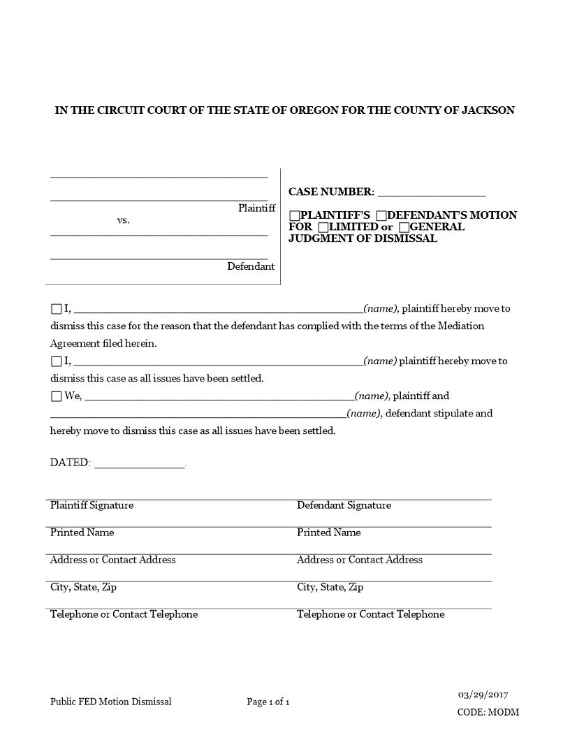 Motion And General Judgment Of Dismissal | Pdf Fpdf Doc Docx | Oregon