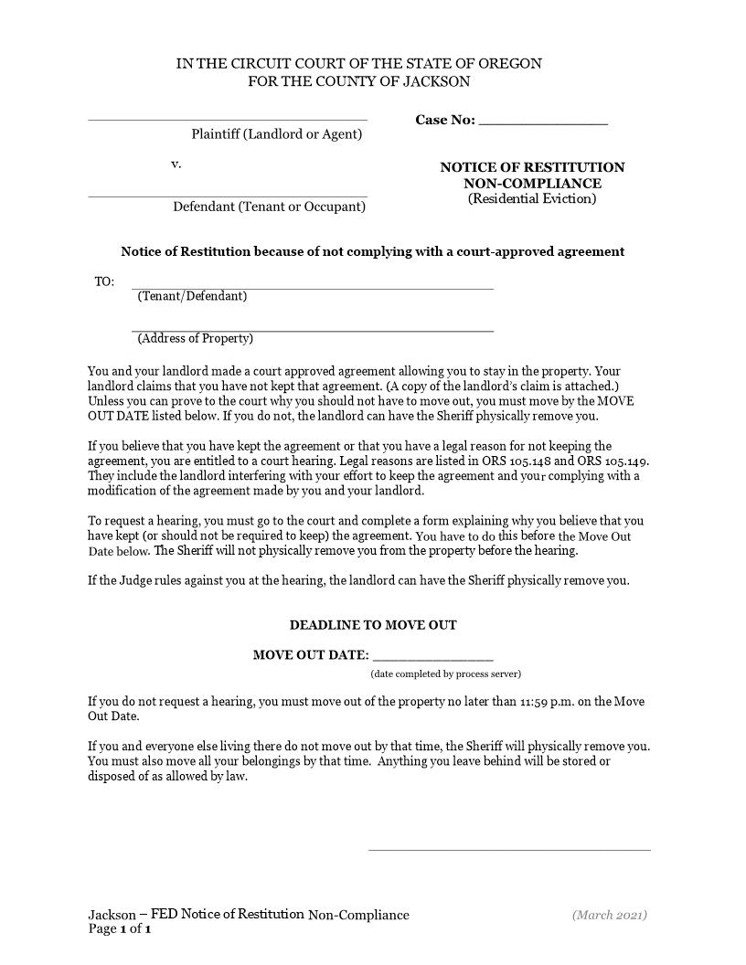 Notice Of Restitution Non Compliance | Pdf Fpdf Doc Docx | Oregon