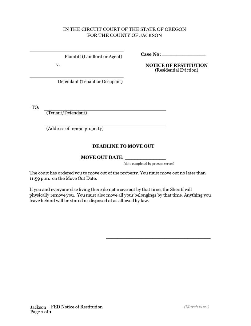 Notice Of Restitution | Pdf Fpdf Doc Docx | Oregon