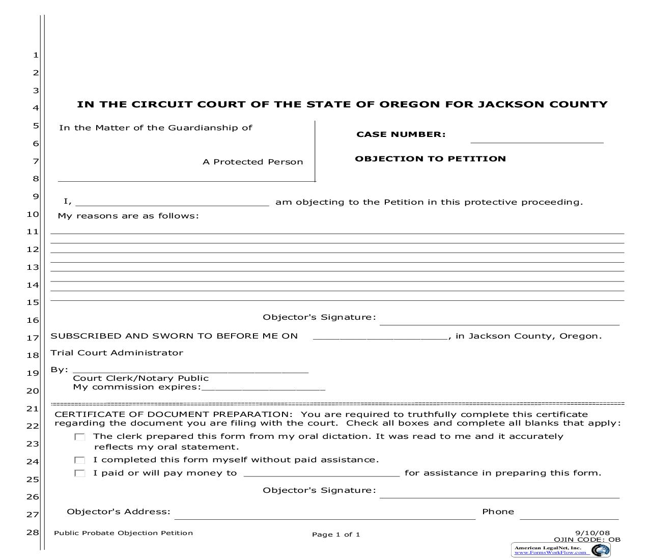 Objection To Petition | Pdf Fpdf Doc Docx | Oregon