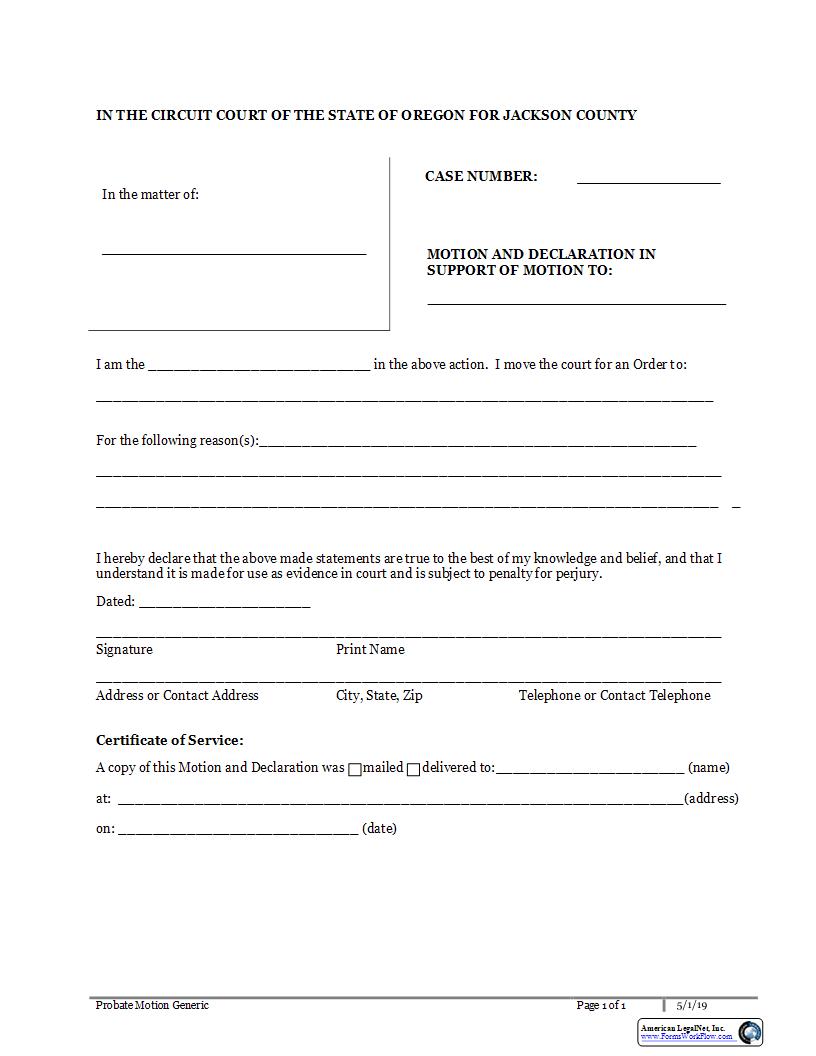 Probate Motion Order Generic | Pdf Fpdf Docx | Oregon