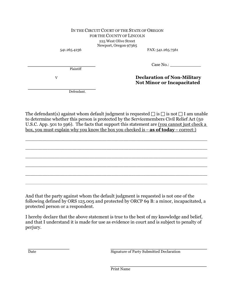 Declaration of Non-Military | Pdf Fpdf Docx | Oregon