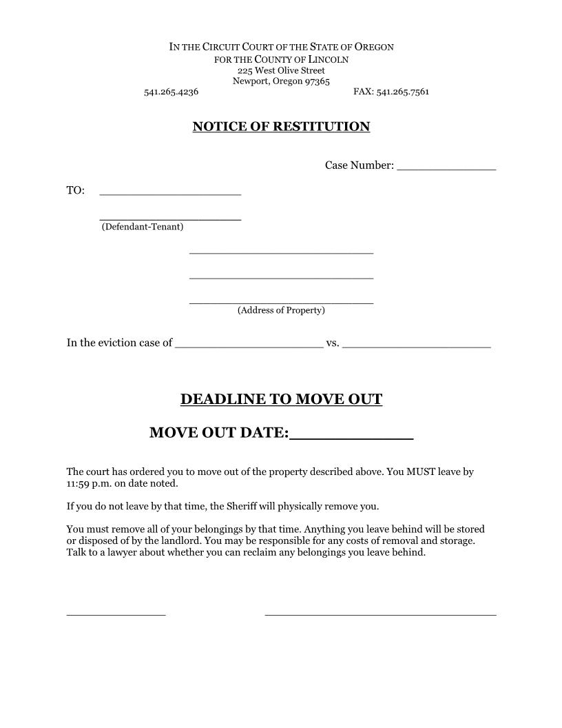Notice of Restitution | Pdf Fpdf Docx | Oregon
