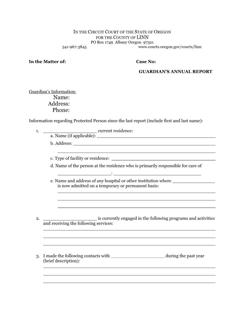 Guardians Annual Report | Pdf Fpdf Docx | Oregon