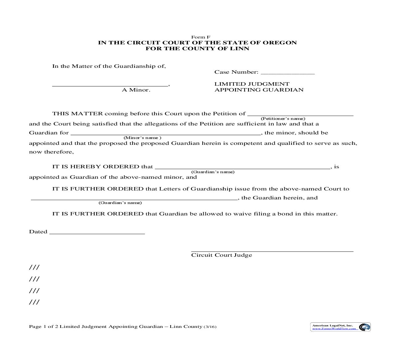 Limited Judgment Appointing Guardian {F} | Pdf Fpdf Doc Docx | Oregon