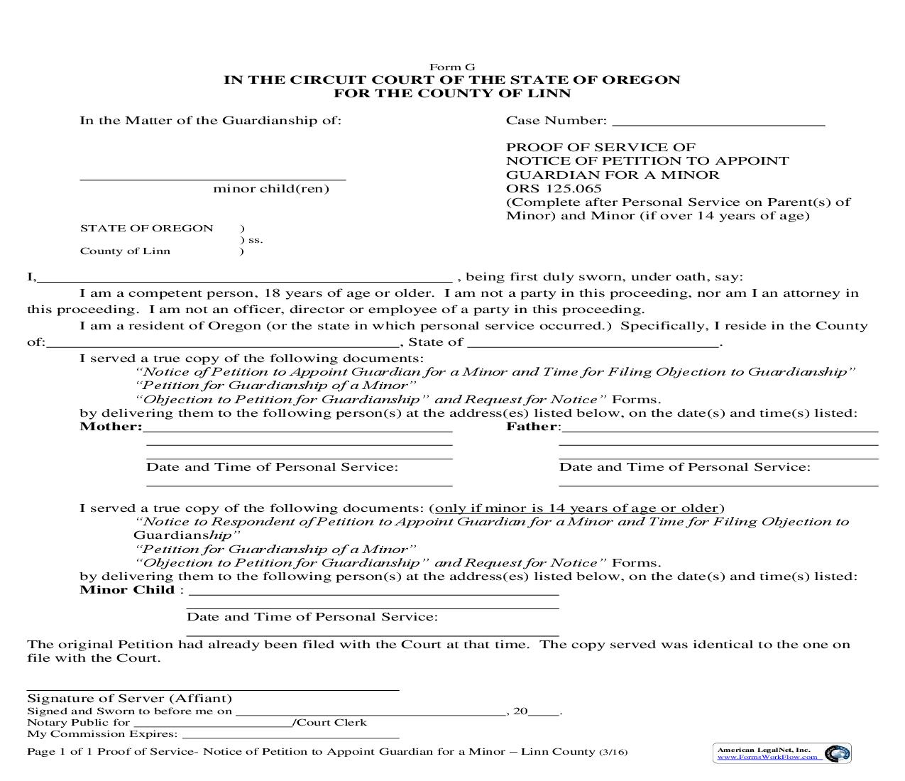 Proof Of Service Of Notice Of Petition {G} | Pdf Fpdf Doc Docx | Oregon