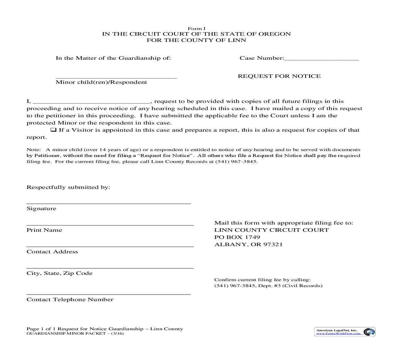 Request For Notice | Pdf Fpdf Doc Docx | Oregon