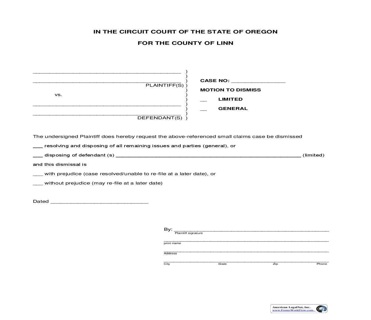 Motion And Judgment Of Dismissal | Pdf Fpdf Doc Docx | Oregon