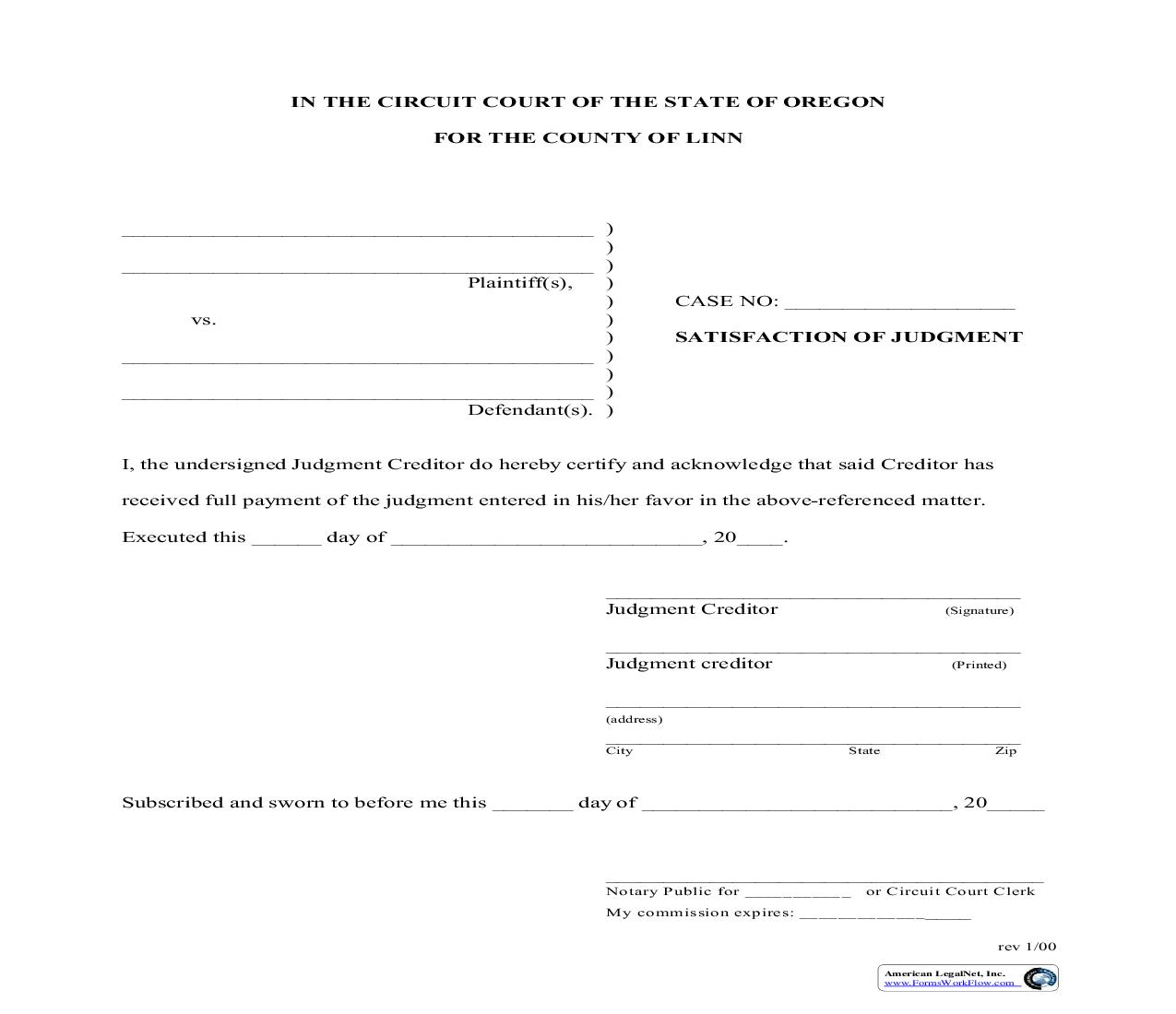 Satisfaction Of Judgment | Pdf Fpdf Doc Docx | Oregon