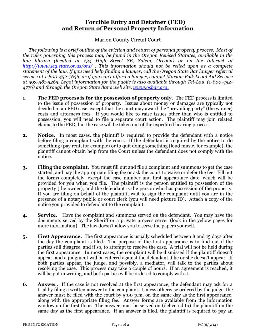 Return Of Personal Property Packet | Pdf Fpdf Docx | Oregon