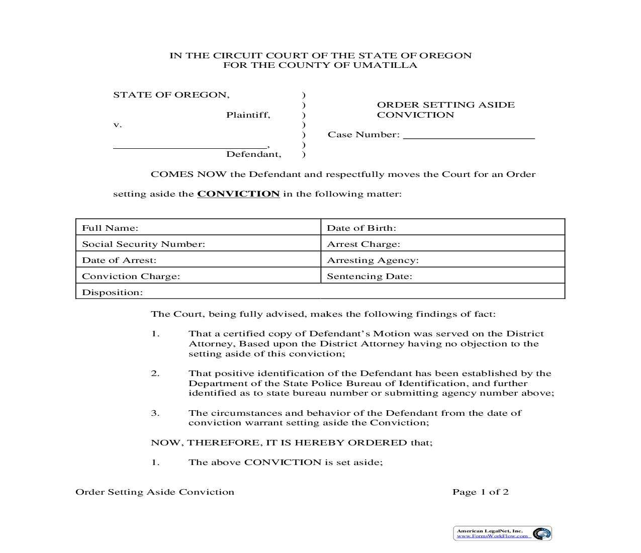 Order Setting Aside Conviction | Pdf Fpdf Doc Docx | Oregon