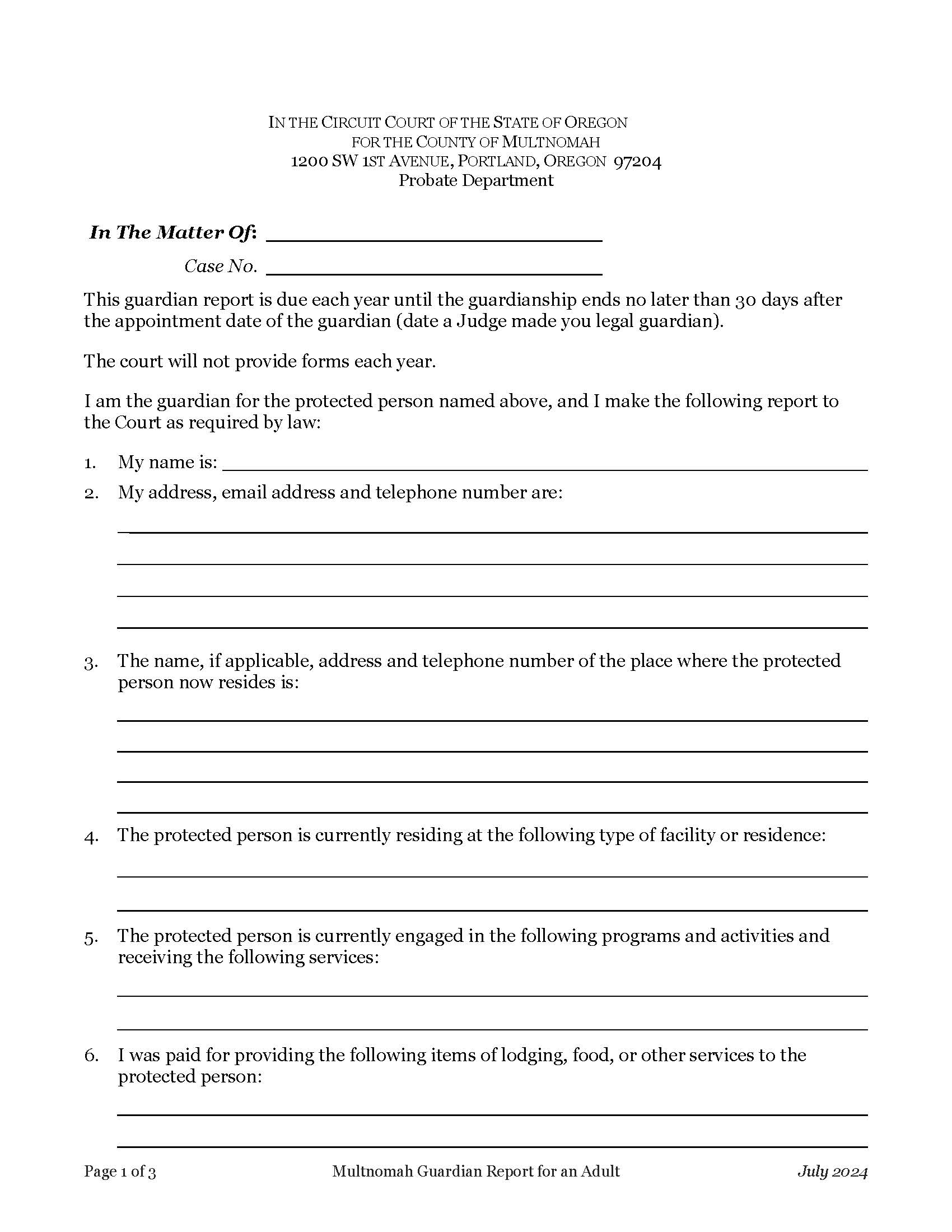 Annual Report Of Guardian | Pdf Fpdf Docx | Oregon