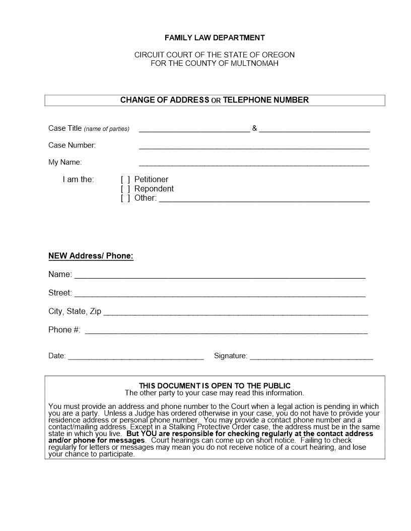 Change Of Address Or Phone | Pdf Fpdf Docx | Oregon