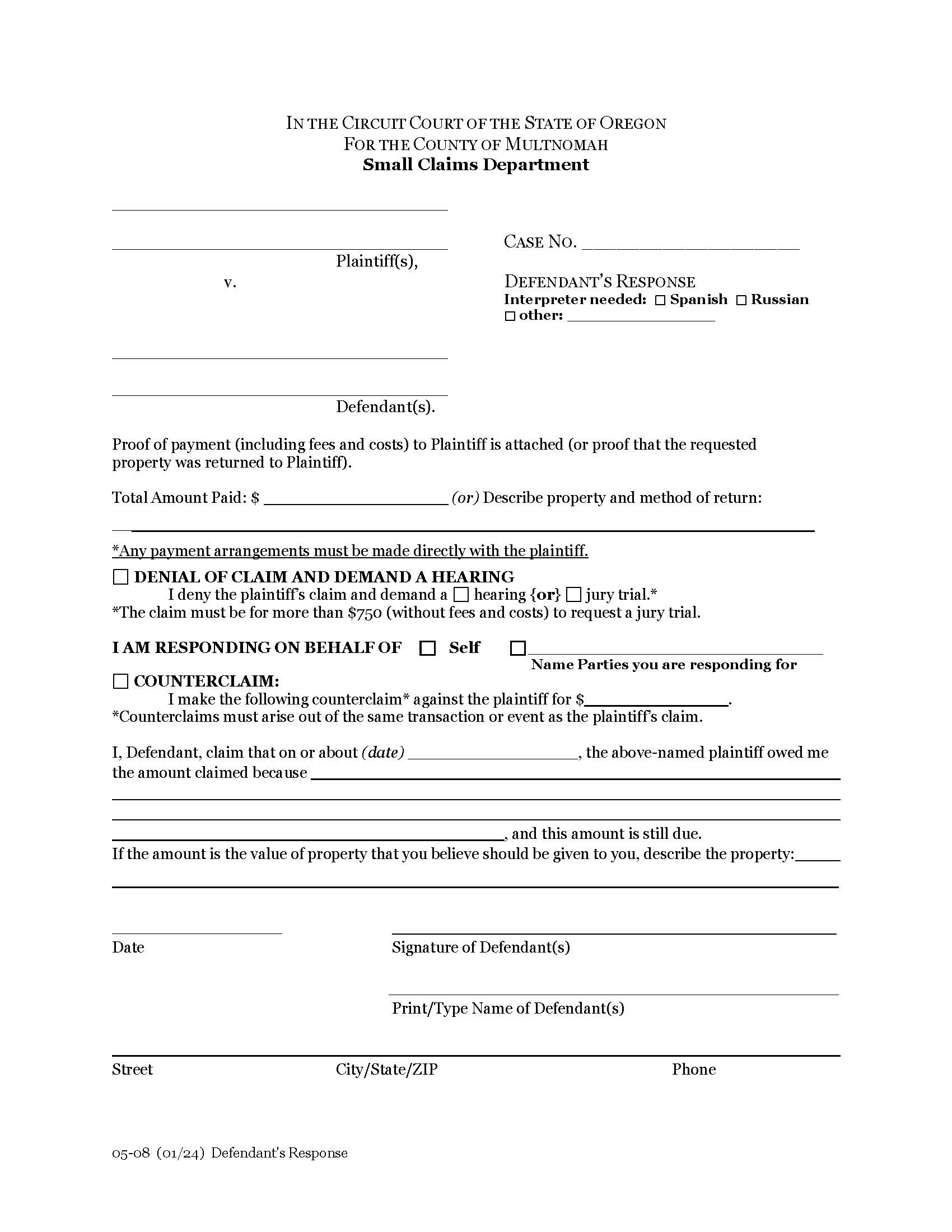 Defendants Response | Pdf Fpdf Doc Docx | Oregon