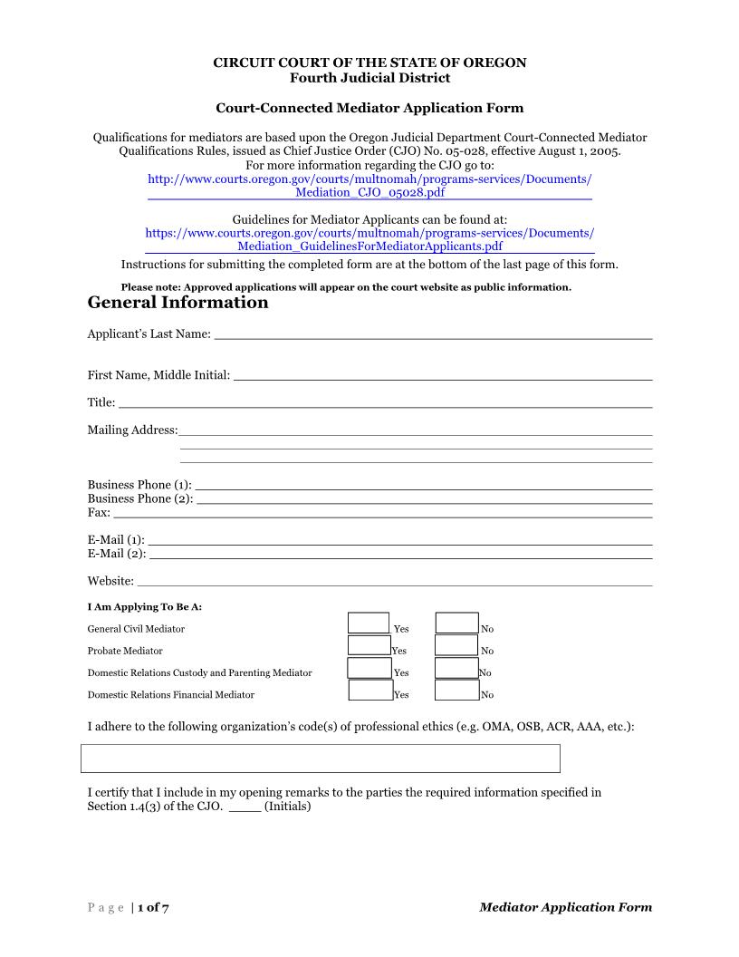 Mediator Application | Pdf Fpdf Doc Docx | Oregon
