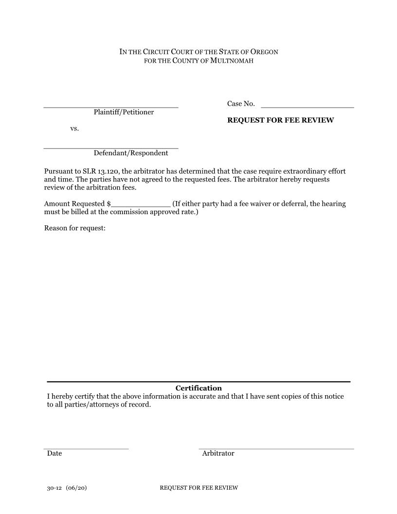 Request For Fee Review {30-12} | Pdf Fpdf Docx | Oregon