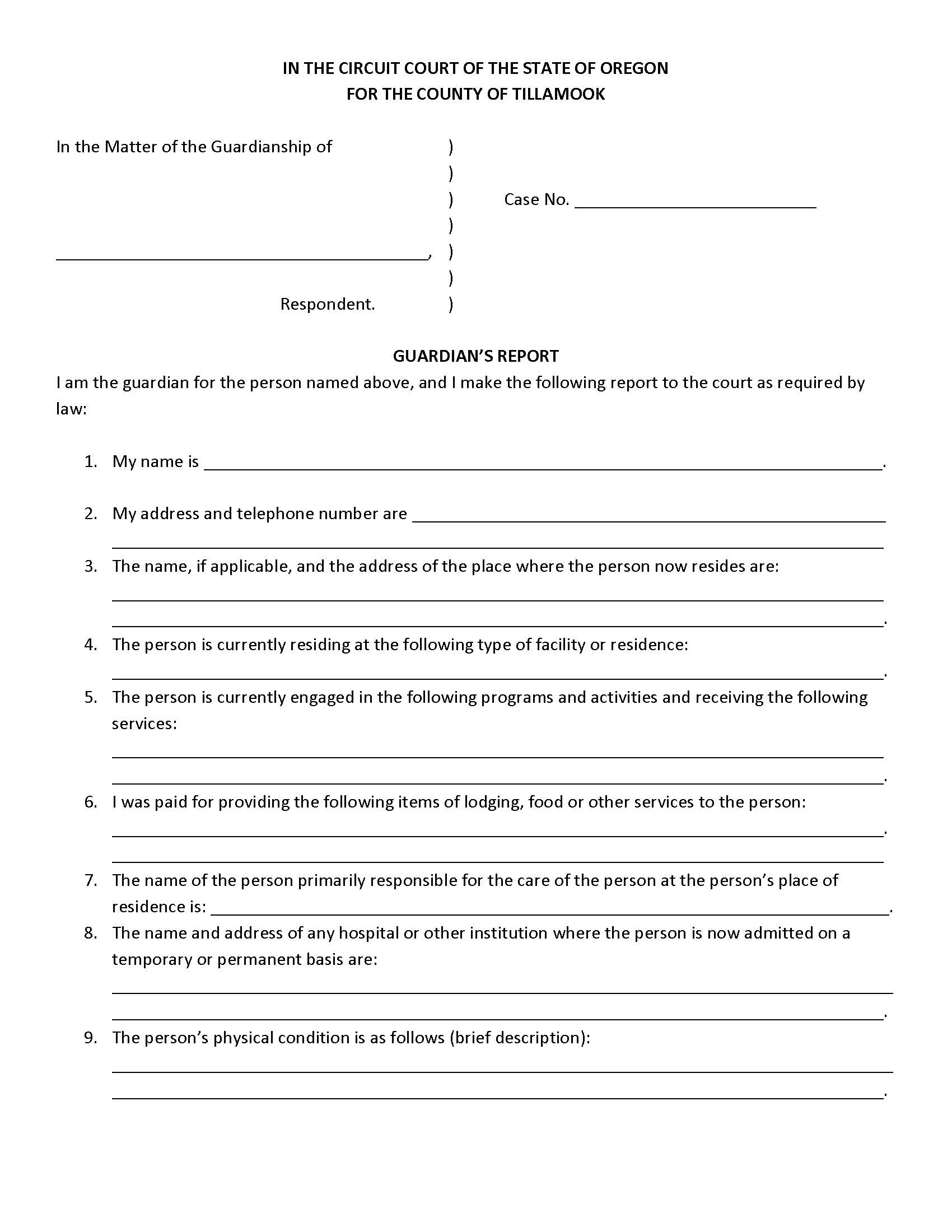 Annual Guardian Report | Pdf Fpdf Docx | Oregon