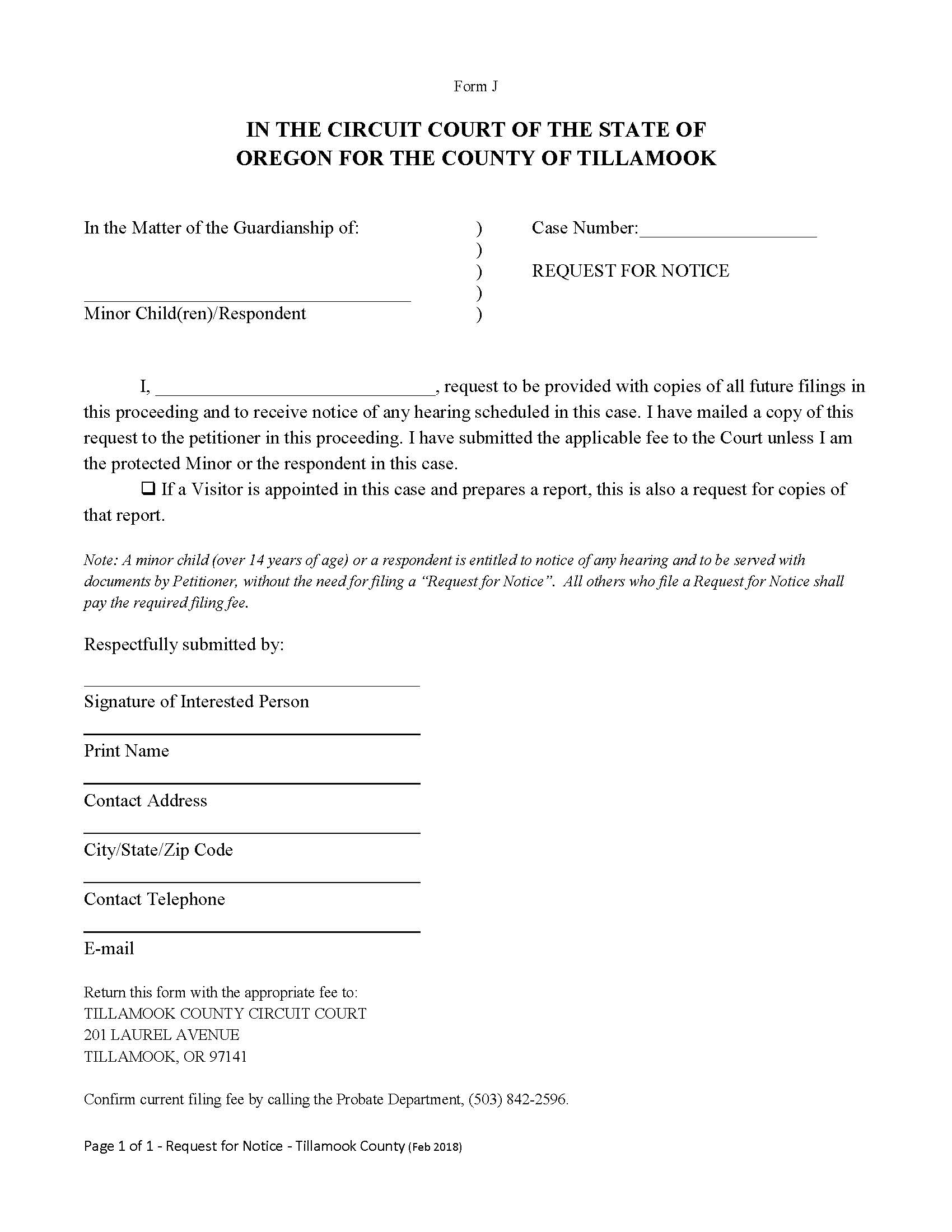 Request For Notice {Form J} | Pdf Fpdf Docx | Oregon