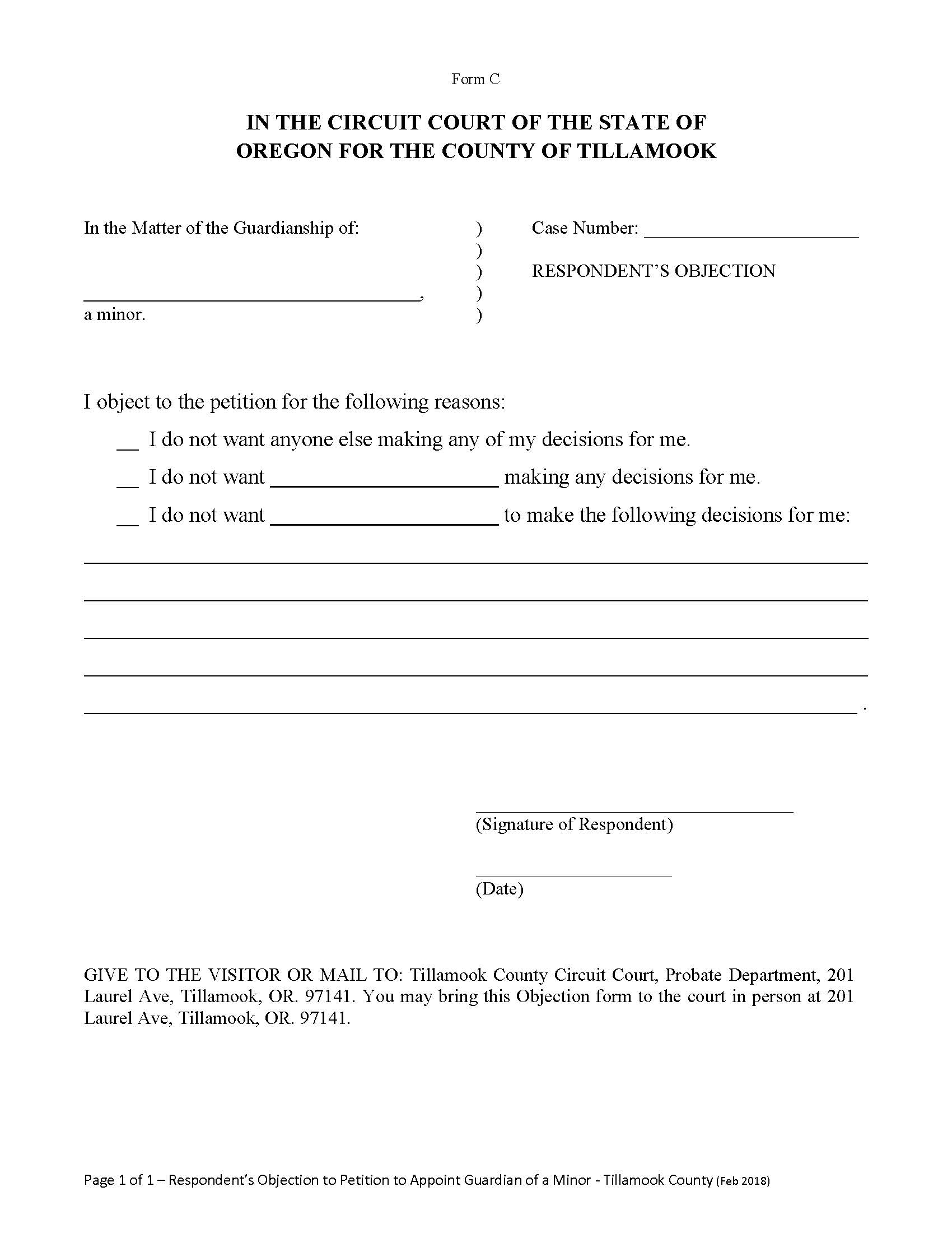 Respondents Objection {Form C} | Pdf Fpdf Docx | Oregon