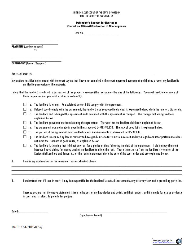 Defendants Request For Hearing | Pdf Fpdf Docx | Oregon