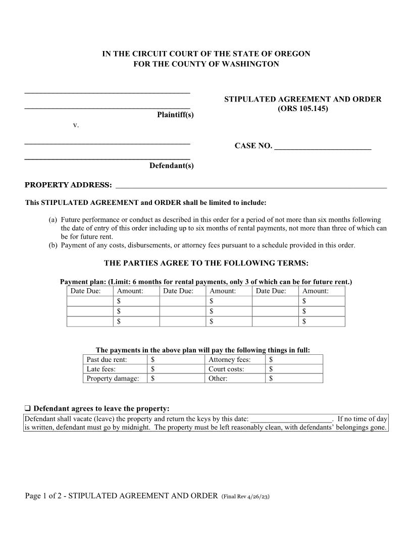 Stipulated Agreement And Order | Pdf Fpdf Doc Docx | Oregon
