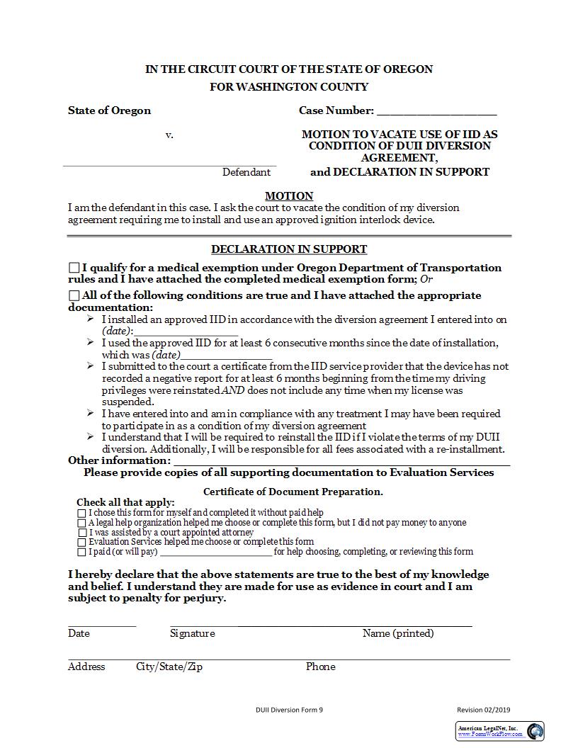 Motion To Vacate Use Of IID And Dec In Support | Pdf Fpdf Docx | Oregon