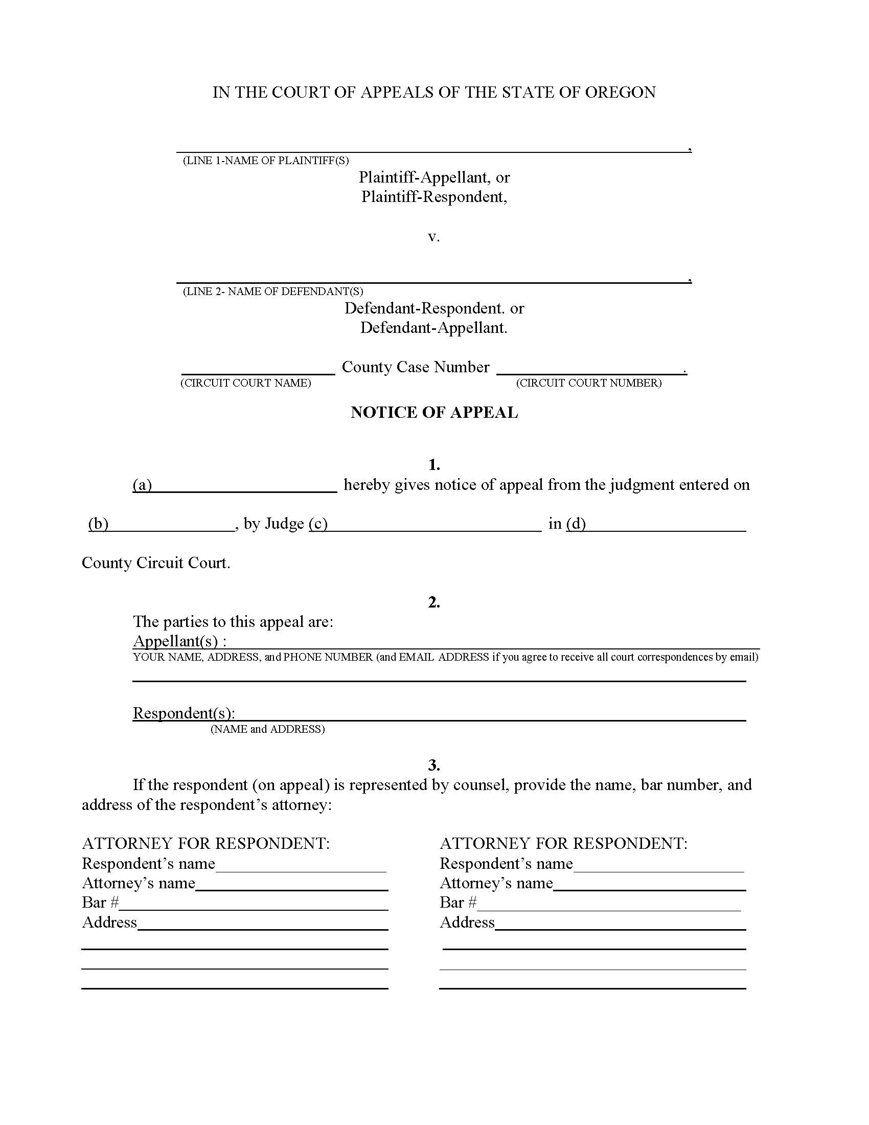 Notice Of Appeal (Civil) | Pdf Fpdf Doc Docx | Oregon