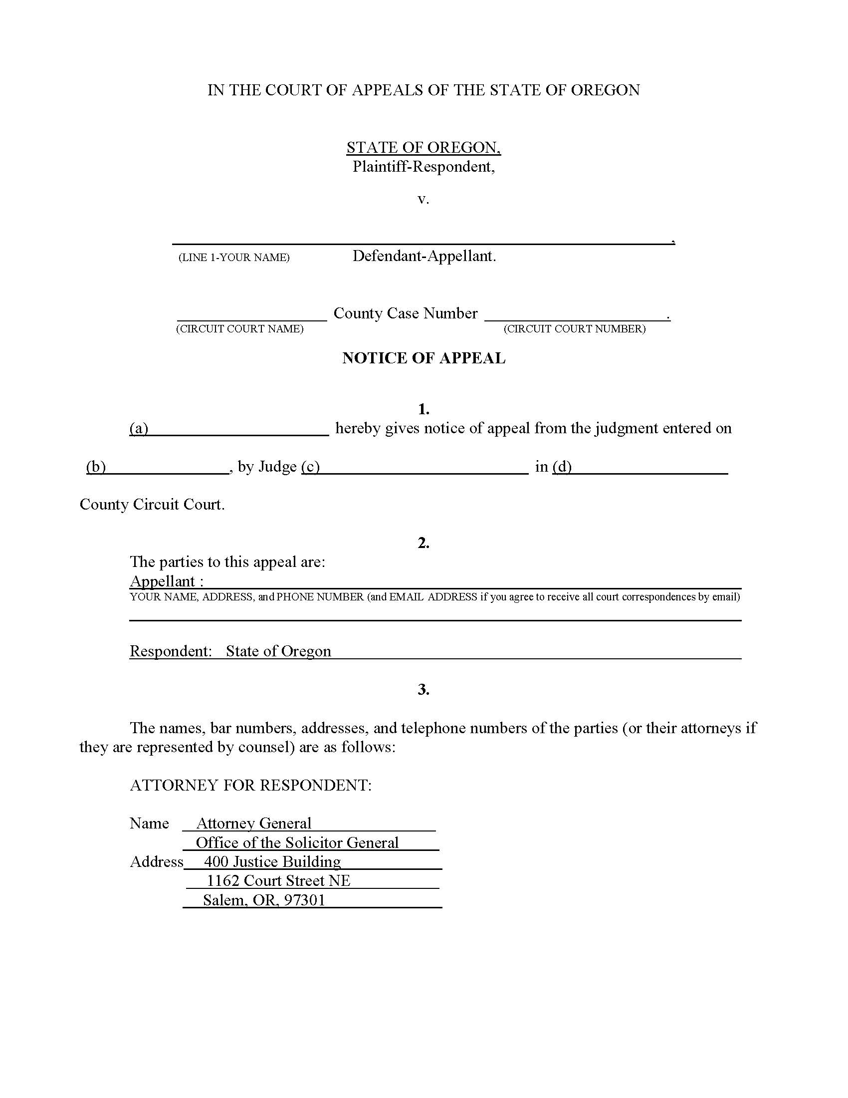 Notice Of Appeal (Criminal) | Pdf Fpdf Doc Docx | Oregon