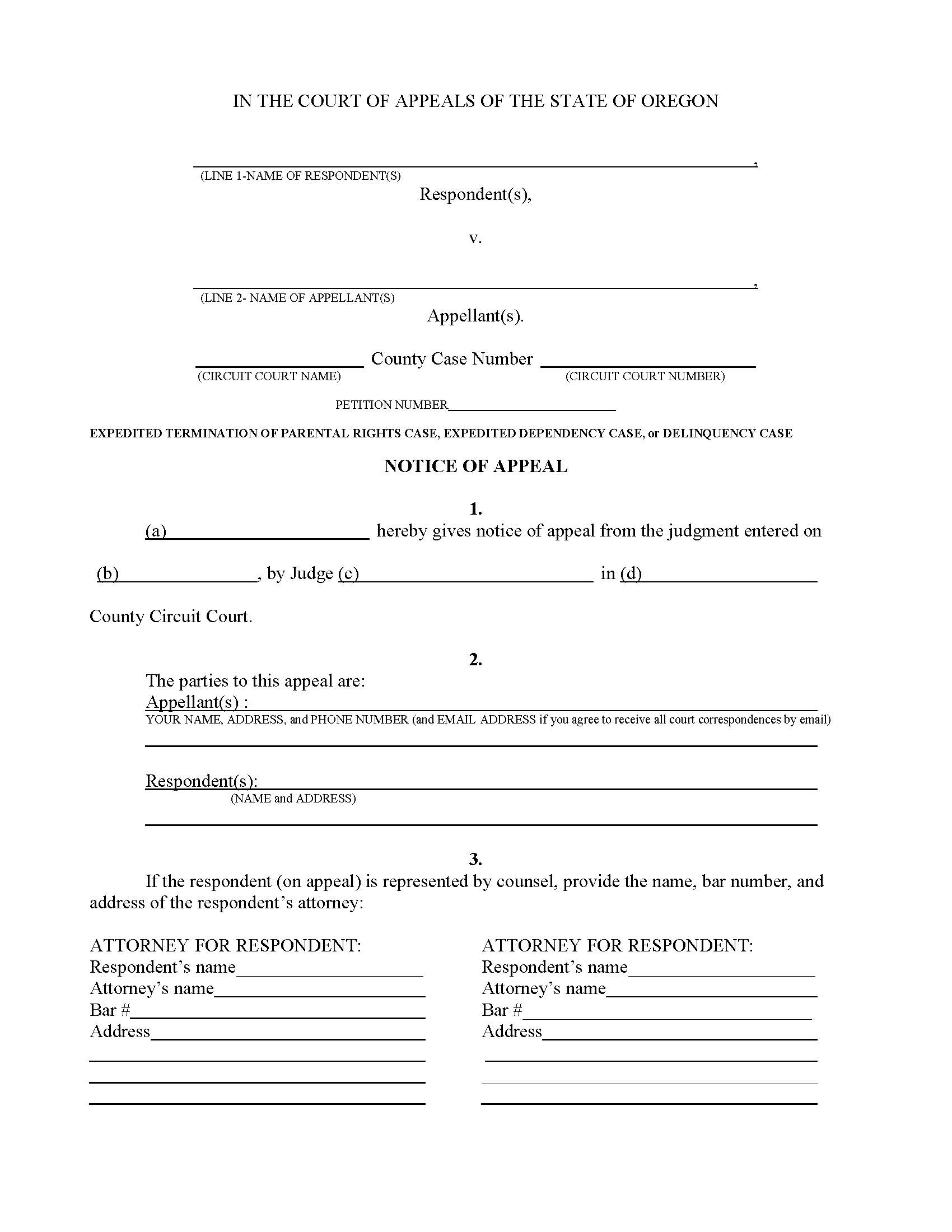 Notice Of Appeal (Juvenile) | Pdf Fpdf Doc Docx | Oregon