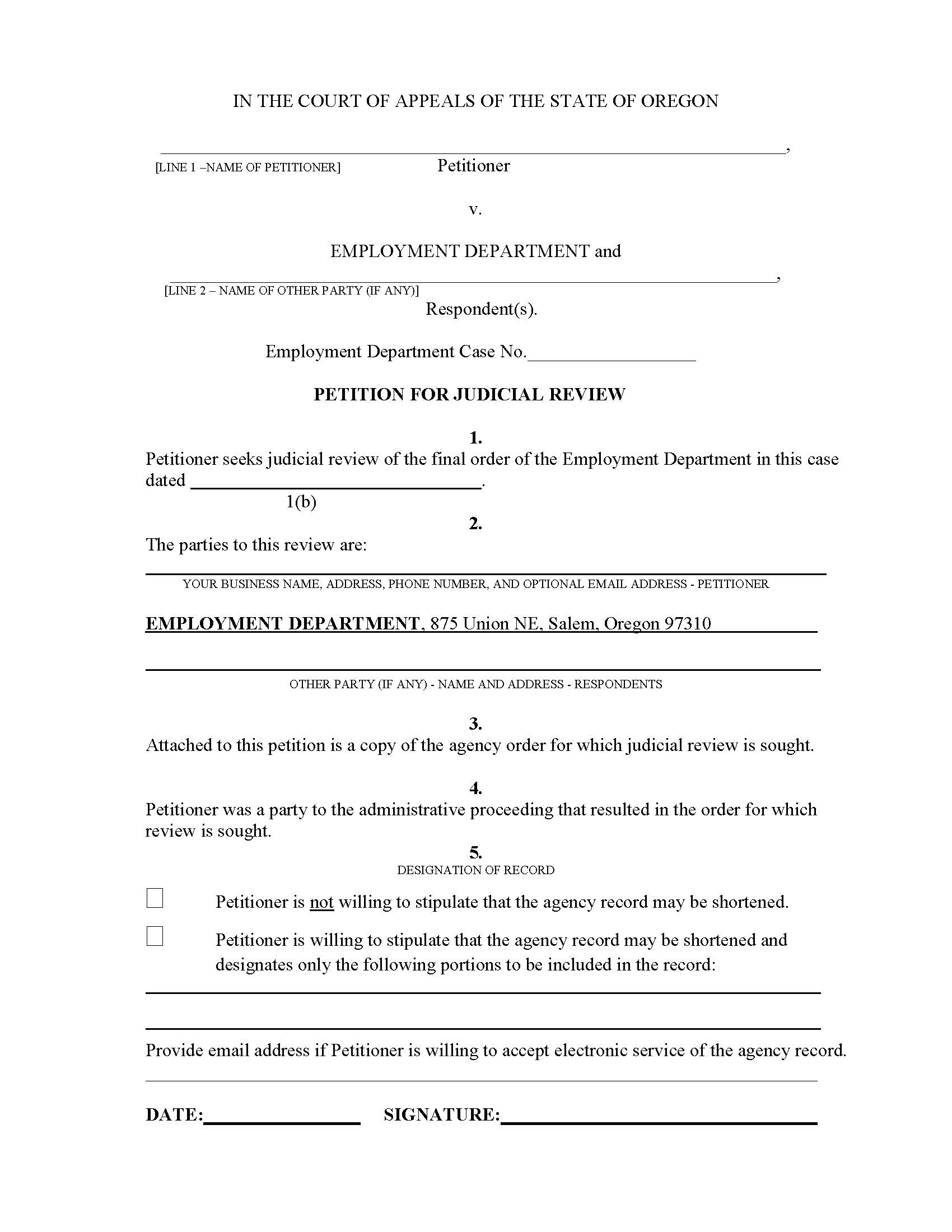 Petition For Judicial Review Employment Division Tax | Pdf Fpdf Docx | Oregon