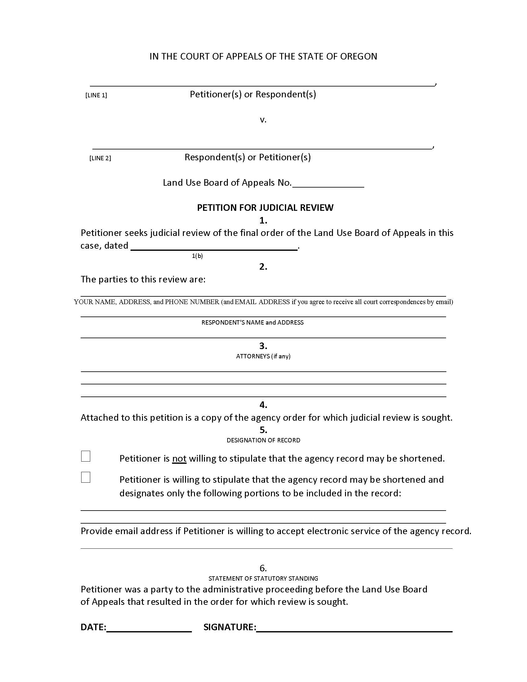 Petition For Judicial Review Land Use Board Of Appeals | Pdf Fpdf Docx | Oregon
