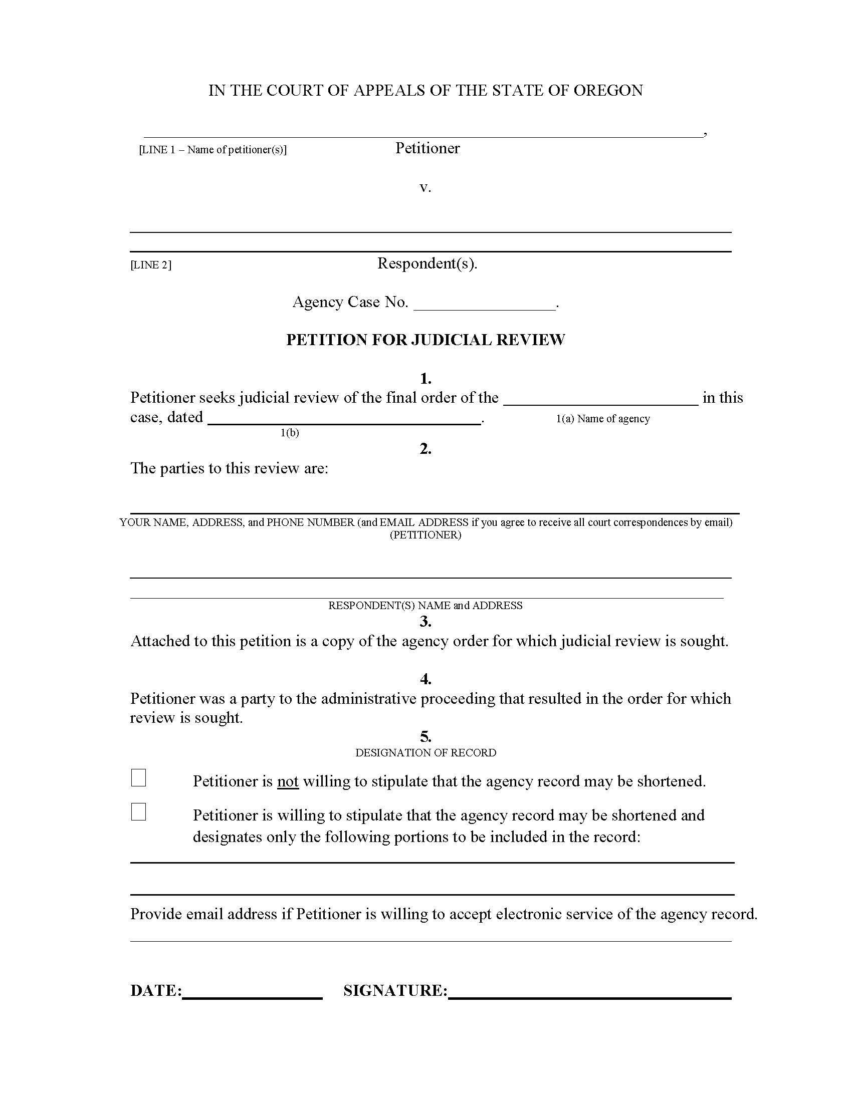 Petition For Judicial Review Miscellaneous Agency | Pdf Fpdf Docx | Oregon